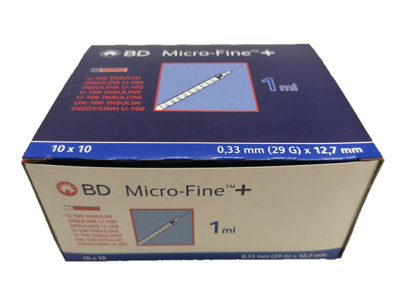 BD Micro-Fine Plus U100 1ml Syringe 0.33mm (29G) x 12.7mm - Box of 100 (Ref: 324827)