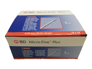 BD Micro-Fine Plus U100 1ml Syringe 0.30mm (30G) x 8mm - Box of 100 (Ref: 320935)