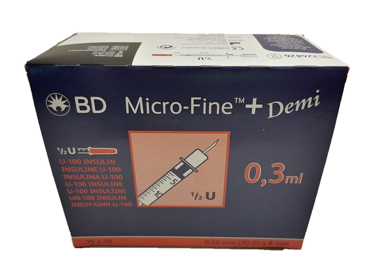 Bd Micro Machine BD Micro-Fine Demi U100 0.3ml Syringe 0.30mm (30G) x 8mm - Box of 100 ...