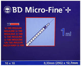 BD Micro-Fine 1ml Syringe 0.33mm (29G) x 12.7mm - Box of 100