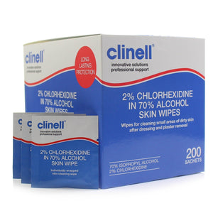 Clinell 2% Chlorhexidine in 70% Alcohol Skin Wipes - Box of 200