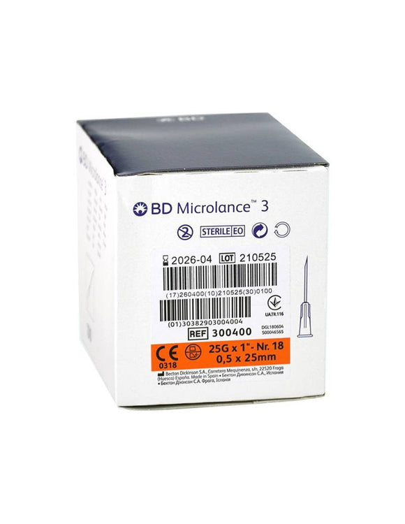 BD Microlance Needles Orange 25g x 1 inch - Box of 100 (Ref: 300400)
