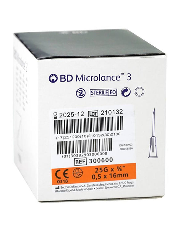 BD Microlance Needles Orange 25g x 5/8 inch - Box of 100 (Ref: 300600)