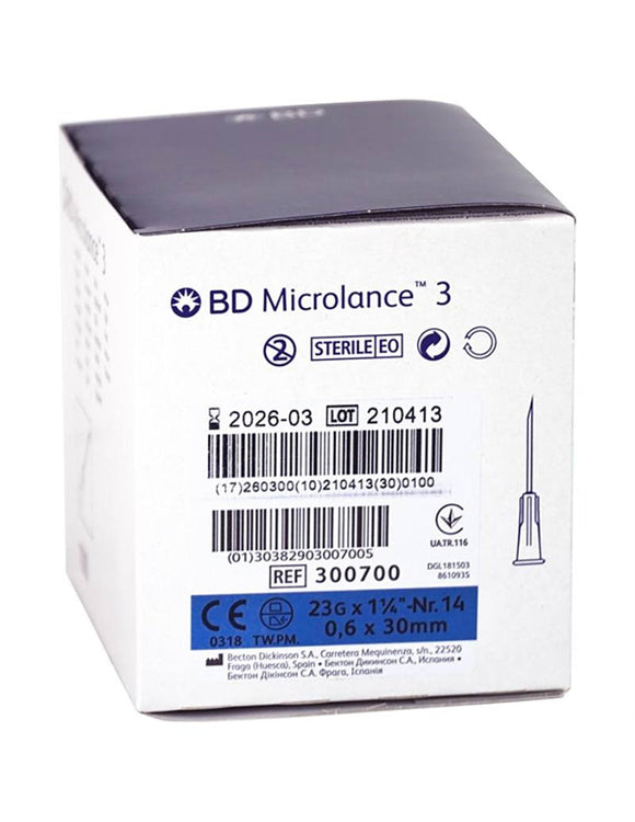 BD Microlance Needles Blue 23g x 1.25 inch - Box of 100 (Ref: 300700)