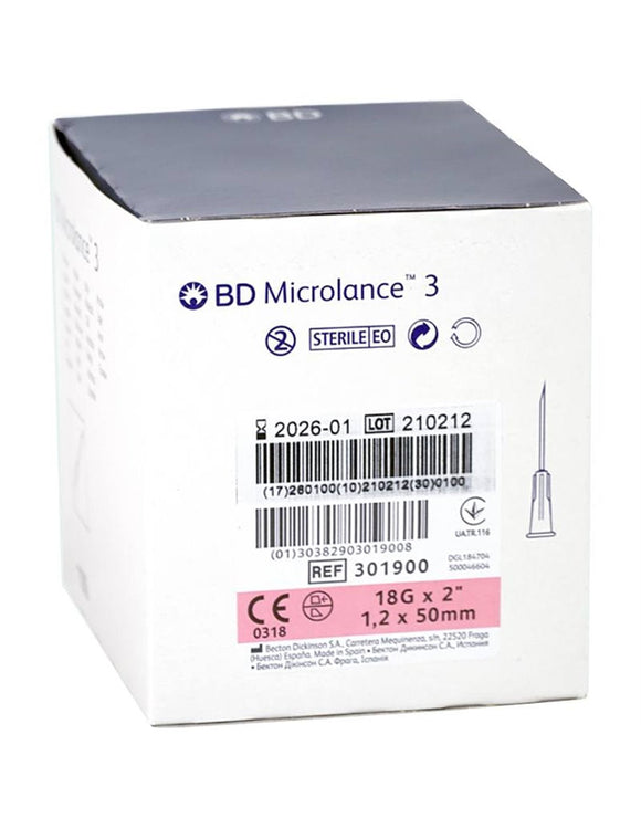 BD Microlance Needles Pink 18g x 2 inch - Box of 100 (Ref: 301900)