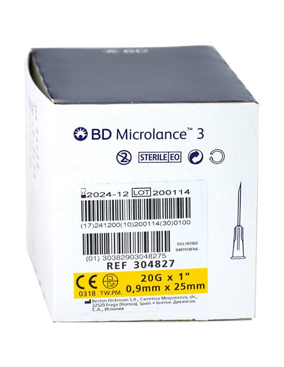 BD Microlance Needles Yellow 20g x 1 inch - Box of 100 (Ref: 304827)