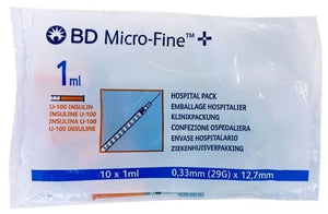 BD Micro-Fine Plus U100 1ml Syringe 0.33mm (29G) x 12.7mm - Pack of 10 (Ref: 324827)