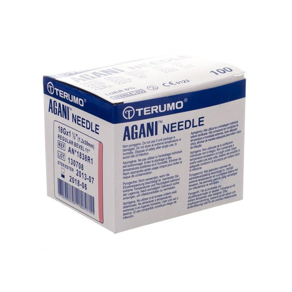 Terumo Agani Hypodermic Needle Pink 18G x 38mm - Box of 100 (Ref: 1838R1)